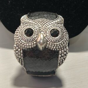 Enamel Owl Clamp Bracelet with Black Rhinestone Eyes